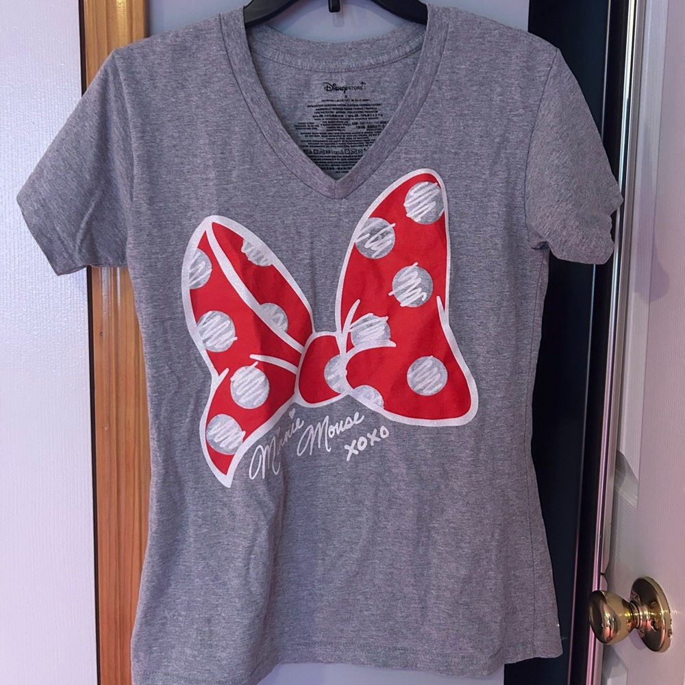 Disney Gray Tee with Red Polka Dot Bow